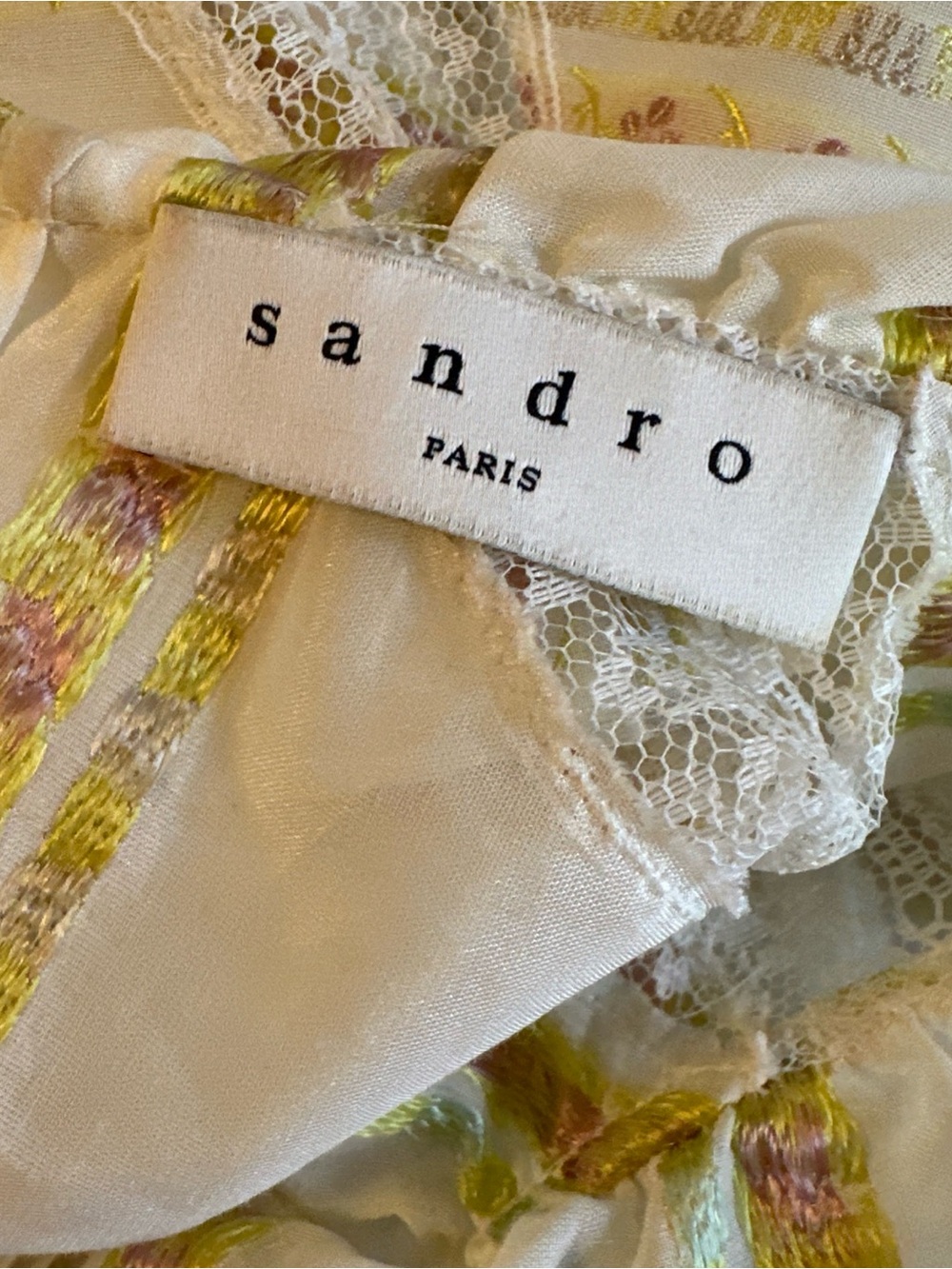 Sandro Paris Rosane Floral Stripe Ruffle-Neck Blouse - Cream size 2 - Picture 11 of 14